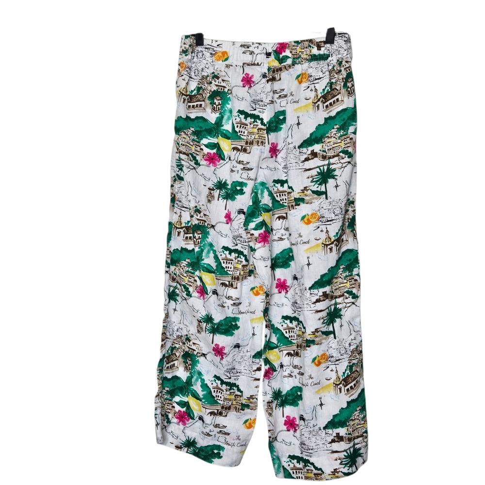 Cynthia Rowley Linen Pants Beach Coastal Print Wide Leg Medium Tropical Vacation - Picture 2 of 9